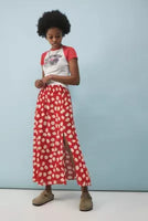 flower patterned flare skirt red white