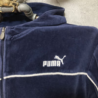 Puma velour hooded track jacket kids velvet navy white