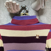kids striped turtleneck knit inner press pink purple