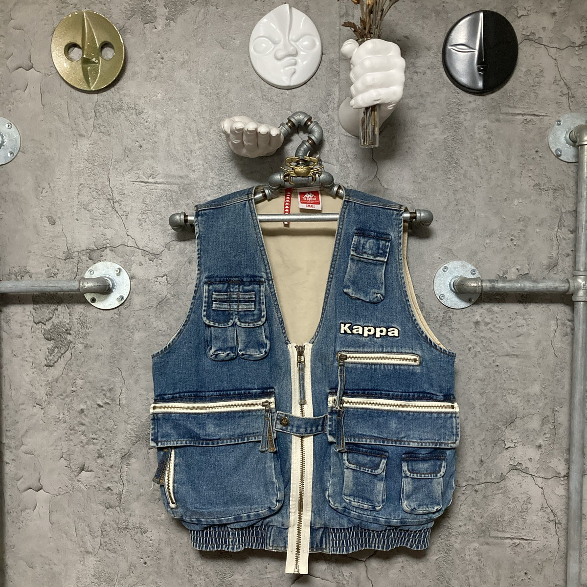 kappa logo embroidered denim vest omini banda sleeveless jean 