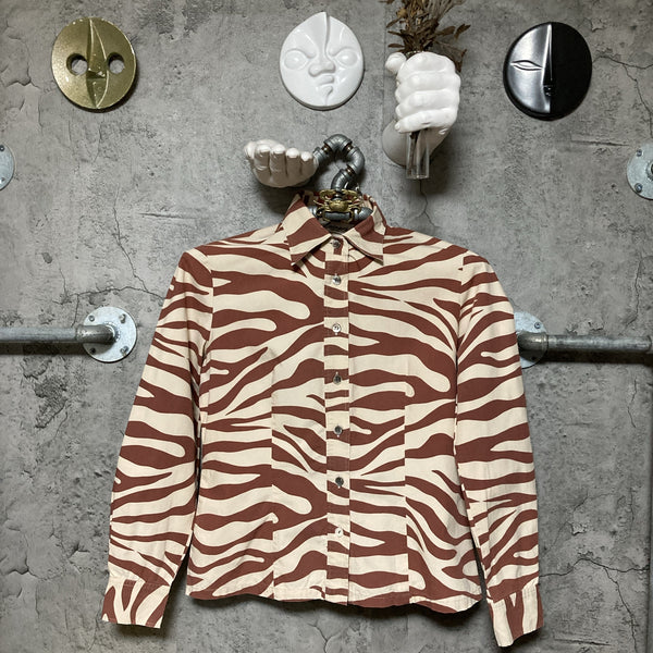 zebra stripe printed shirt brown