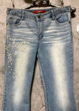 rhinestone bijou studs flare jeans bow silver blue