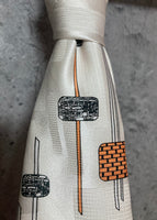 geometric design tie white orange