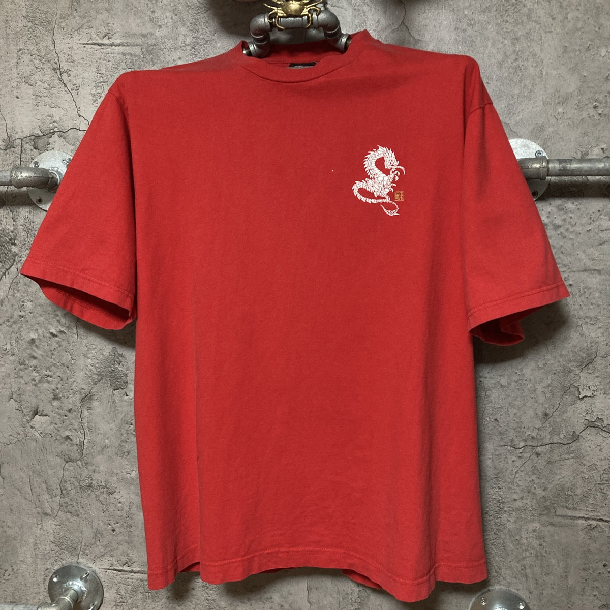 トップスold stussy 80s 90s USA製 ドラゴン シャツ tシャツ 赤