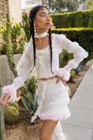 fringe switched knit top fluffy shaggy pink white