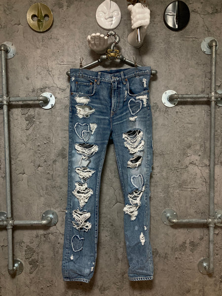 heart patched ripped jeans RNA denim pants