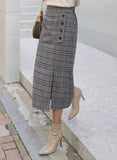 trench style plaid skirt navy gray