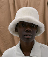 fake fur bucket hat white