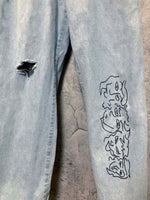 graffiti face denim pants jeans blue