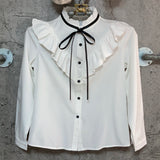 bow tie frilled blouse white