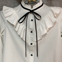 bow tie frilled blouse white