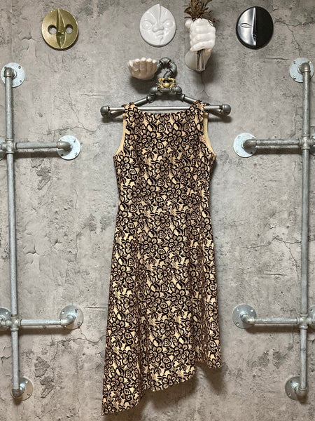 asymmetry flower dress brown