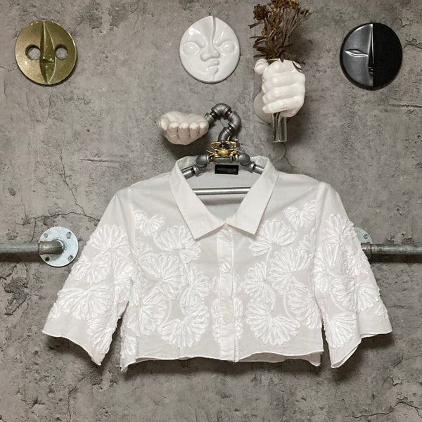 flower cropped blouse white
