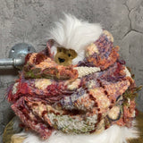 mix yarn knitted red snood scarf pink beige