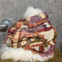 mix yarn knitted red snood scarf pink beige