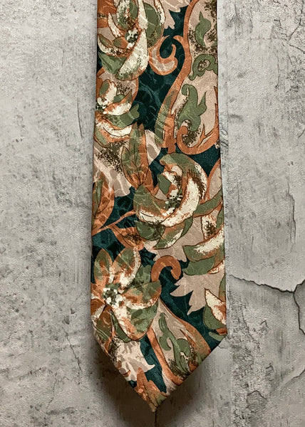 flower pattern brown green tie