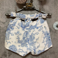 blue rose printed denim shorts