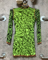 wavy printed dress marble green black