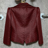 stitched leather look jacket burgundy