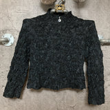 stand collar jacket textured fabric black