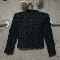 stand collar jacket textured fabric black