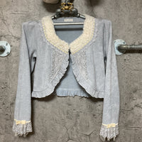 white fur frilled cardigan axes femme blue