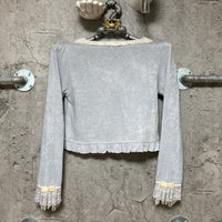 white fur frilled cardigan axes femme blue