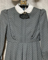 stiff bosom style dress gray bow tie polka dot