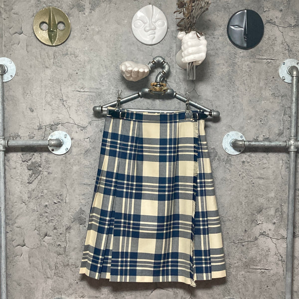 O'NEIL of Dublin plaid kilt fold skirt beige blue