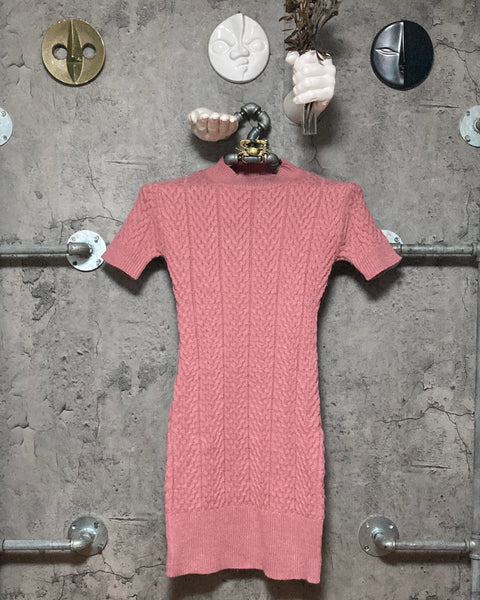 short sleeves knit dress pink