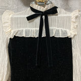 bow tie frilled short dress black white GRL