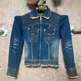 knit x denim jacket blue