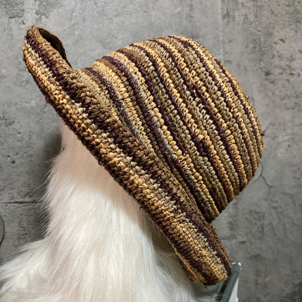 striped straw hat brown x purple