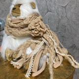 flower corsage braided scarf beige brown