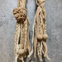 flower corsage braided scarf beige brown