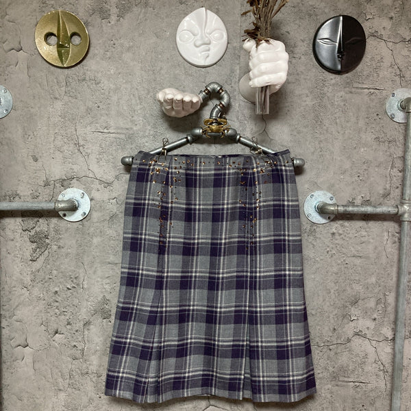 bijou embroidered plaid pattern skirt purple gray