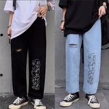 graffiti face denim pants jeans black