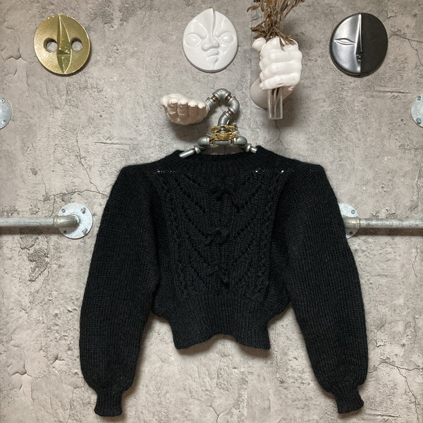 bow mini knit sweater cropped black