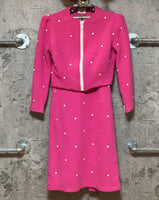 pink zipper skirt suits two piece set