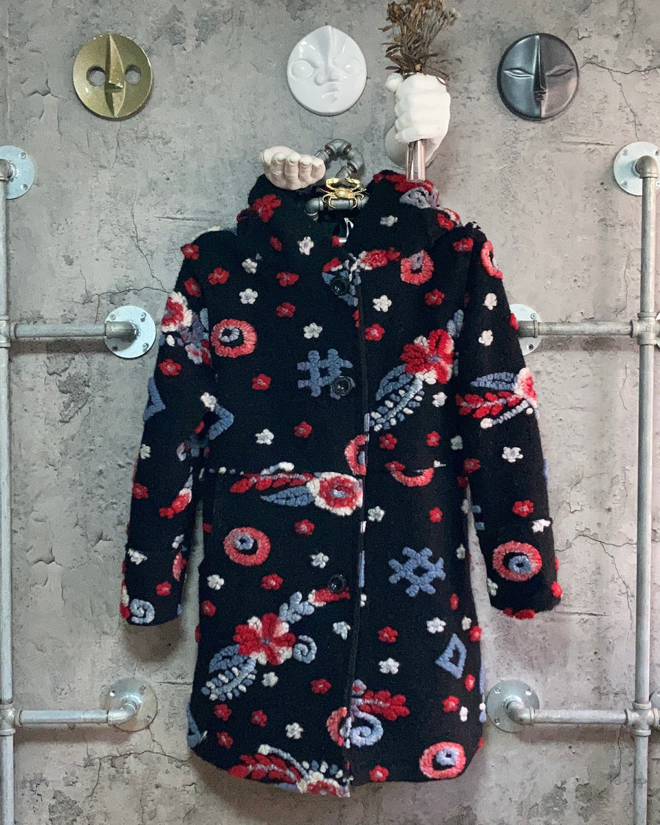 hooded flower wool coat red black – 雑居ビル