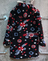 hooded flower wool coat red black