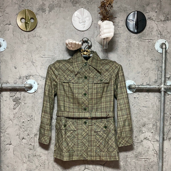 plaid patterned jacket green brown