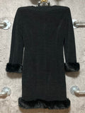 fake fur trimmed long sleeve dress bow black