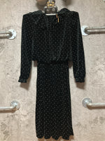 pin dot frilled dress retro long sleeve black