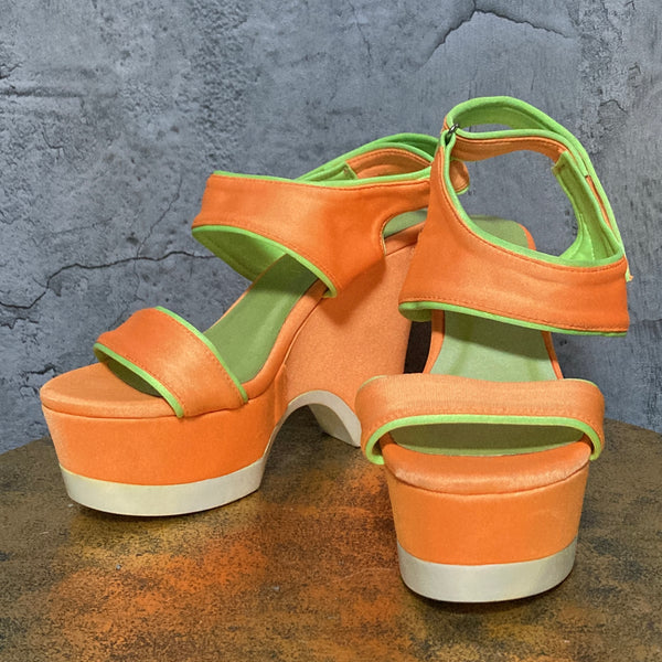 wedge heel sandals orange green