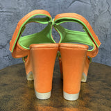 wedge heel sandals orange green