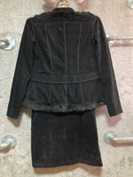 suede-like jacket x skirt suit two piece set black