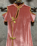 open shoulder china dress pink gold