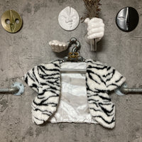 zebra bolero cropped jacket fake fur white black