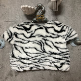 zebra bolero cropped jacket fake fur white black